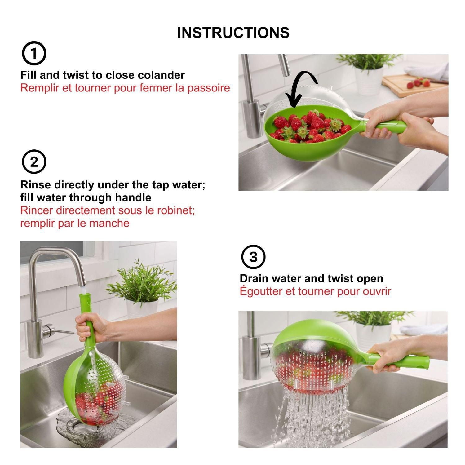 Starfrit Globe Colander - 3 Cups - Smart Twist Design - Dishwasher Safe