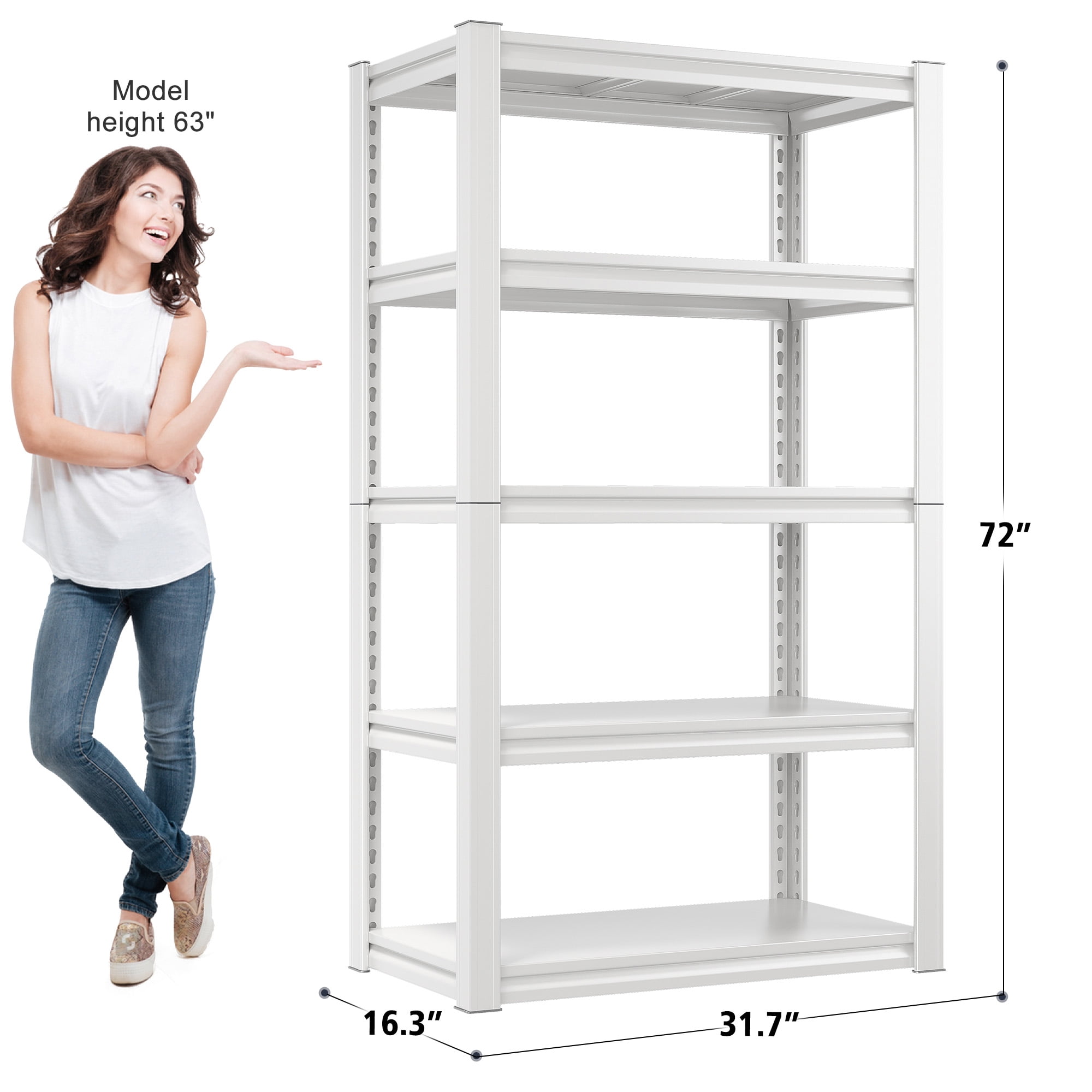REIBII 72"H Storage Shelves Unit for Garage Heavy Duty 5 Tier Metal Shelving,White