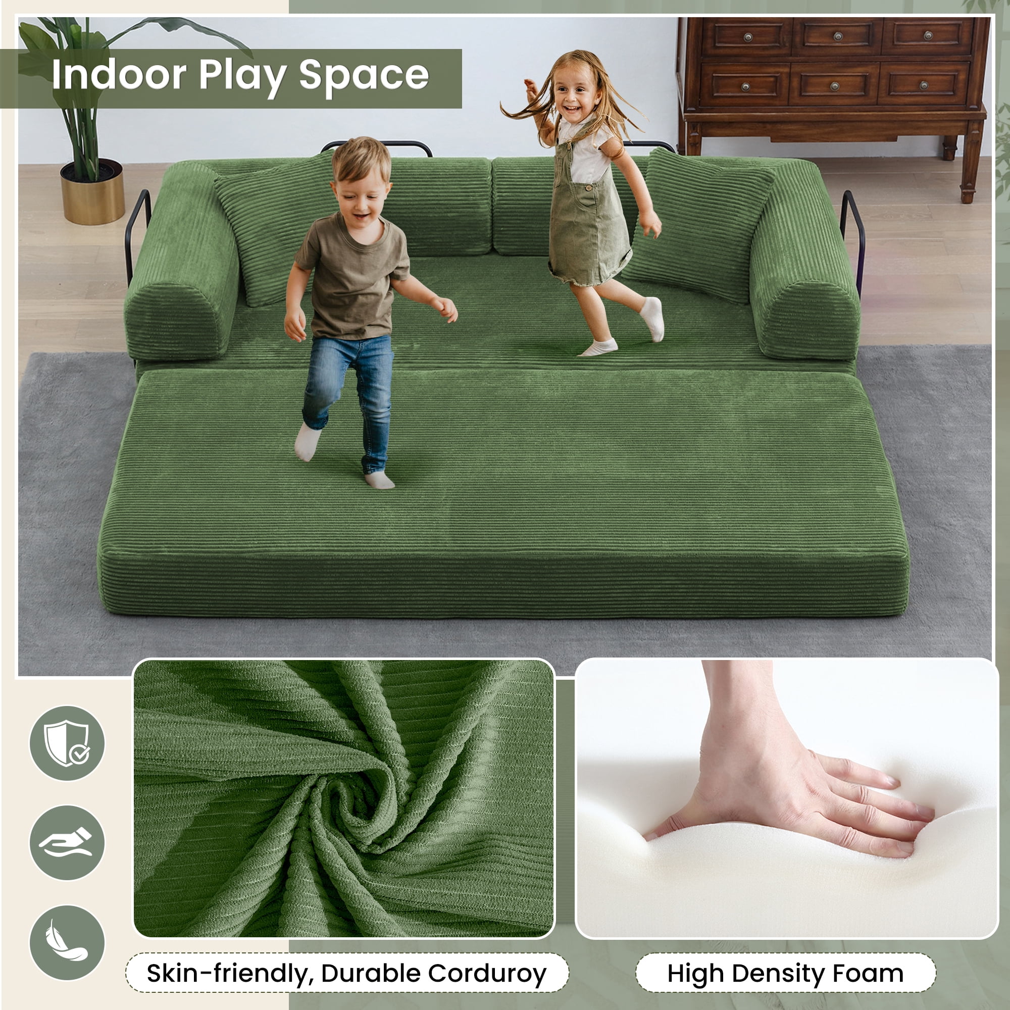 Muumblus 78" Corduroy Loveseat Cloud Sofa , Queen Size Convertible Slpper Couch Bed for Living Room, Dark Green
