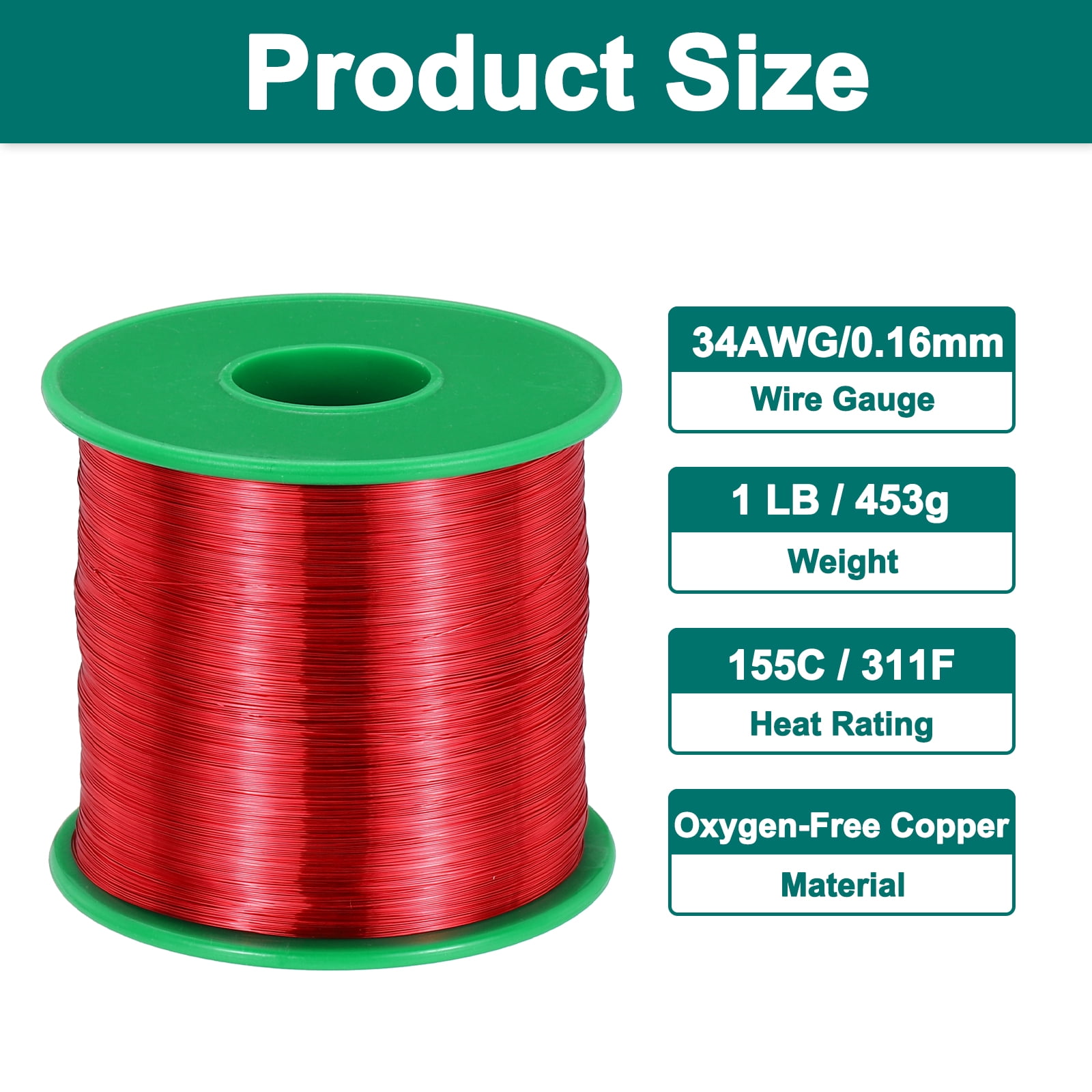 Uxcell 34 AWG Magnet Wire, 34 Gauge Enameled Copper Wire, 1 lb Magnetic Coil Wire for Transformer, Motor, Electric, 155C(311F)