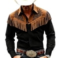 thumbnail image 2 of Zysthvn Fringe Shirts for Men Tall and Big Western Cowboy Fall Casual Long Sleeve Mens T Shirts Solid Tassel Vintage Button Lapel Tops, 2 of 8