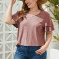 thumbnail image 5 of BXJX Plus Size Blouse for Women Ruffles Sleeve V-Neck Solid Color Casual Loose Summer Tunic Pink T-Shirt Size XL, 5 of 7