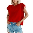 thumbnail image 1 of Camiseta de punto sin mangas, cuello redondo, informal y lisa para mujer - Jersey de poliéster, 1 of 6