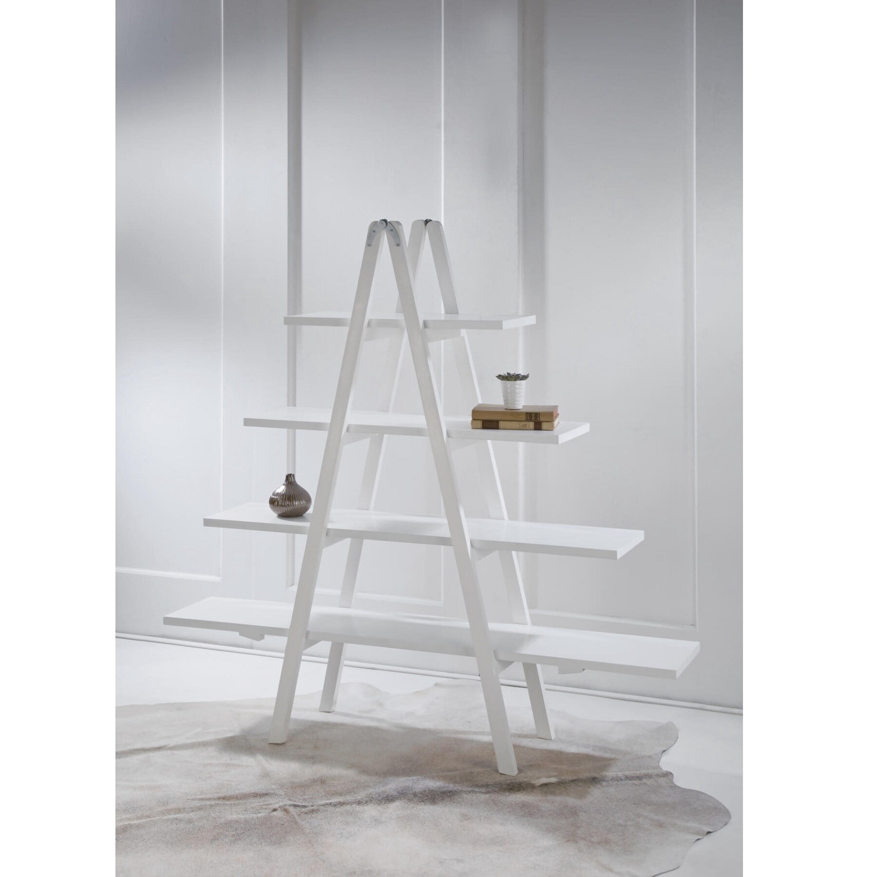 Tripar 21665 4 Tier A-Frame Wooden Ladder Bookcase, White