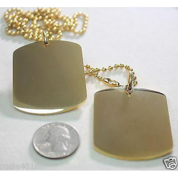 GOLD IPG PLATED PENDANT 2 X LARGE  DOG TAG SOLID  STAINLESS STEEL MILITARY STYLE