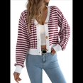 thumbnail image 1 of Suéteres Tipo Cárdigan de Rayas de Larga para Mujer, Suéteres de Punto con Botones Cortos A Rayas, Abrigos de Otoño A con Frente Abierto Vino Tinto M, 1 of 10
