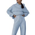 thumbnail image 3 of Conjunto de Dos Piezas para Mujer, Suéter Informal de Punto con Capucha y Pantalones Rectos, Ropa de Viaje para el Otoño. Azul L, 3 of 7