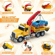 Huge Wave Kids Tow Truck Toys, 15 Large Toddler Car Toys, Transport Truck Crane with Roadster, Lights and Sounds, Birthday Gifts for Boys 3-6 Years