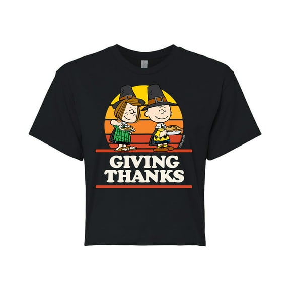 Peanuts - Giving Thanks - Juniors Cropped Cotton Blend T-Shirt