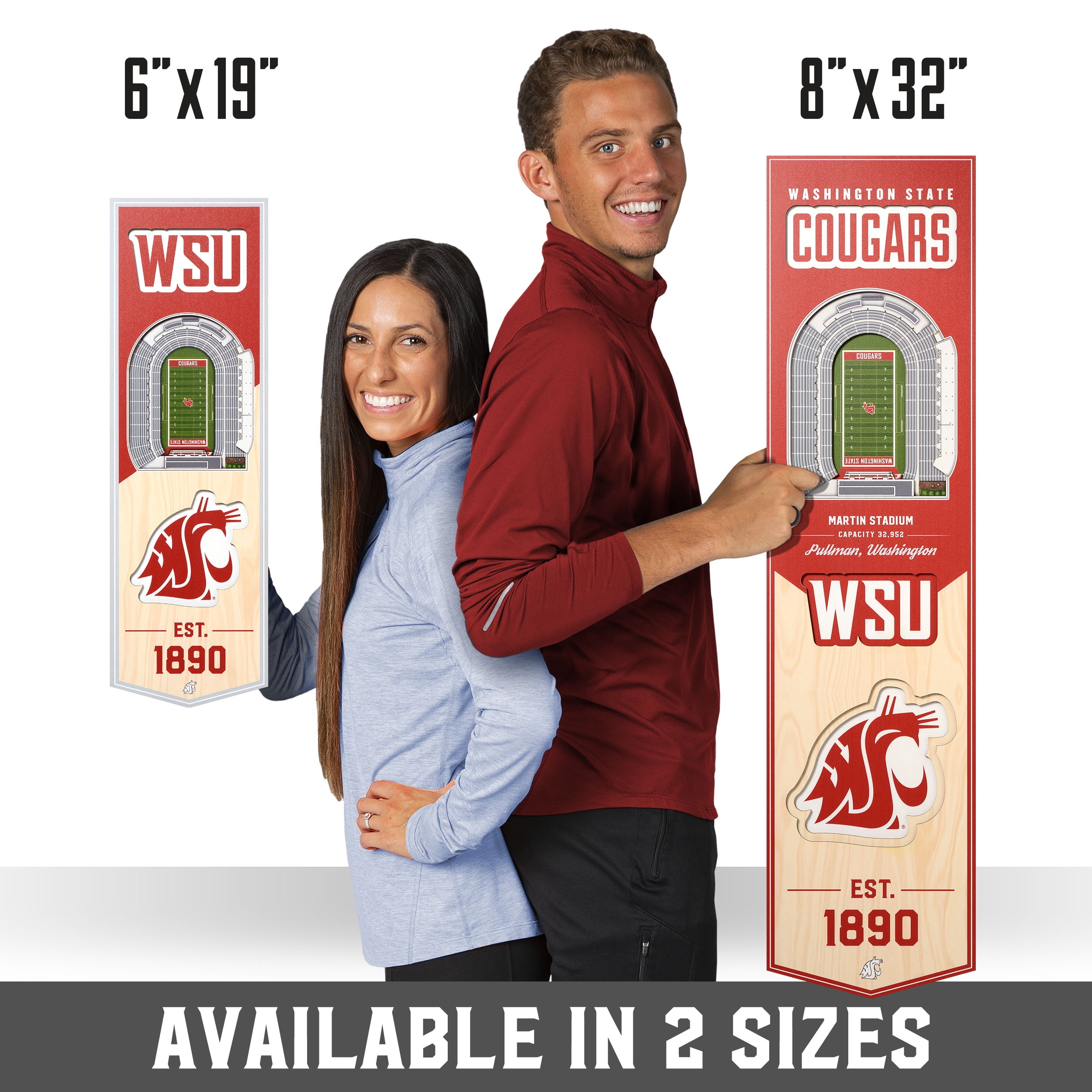 YouTheFan NCAA Washington State Cougars 6'' x 19'' 3D Stadium View Banner