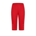 thumbnail image 6 of UVEASISHA Rhinestone Hem Capri Leggings for Women High Waisted Capris Yoga Cropped Pants 2025 Summer Workout Tights Red M, 6 of 6
