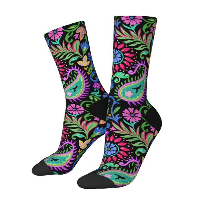 Fotbe Watercolor Floral Paisley Calcetas Largas con Estampado para Hombre y Mujer – Calcetas de Compresión Transpirables y Elásticas, Viajar y Uso Diario Talla 5-11