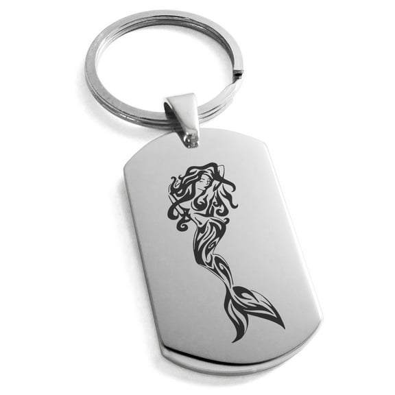 Stainless Steel Alluring Mermaid Engraved Dog Tag Keychain Keyring