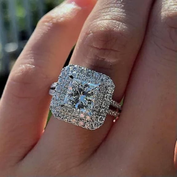 EOEMY Women Wedding Jewelry Cubic Zircon Girl Ring 925 Silver Filled Ring Sz 6-10-10