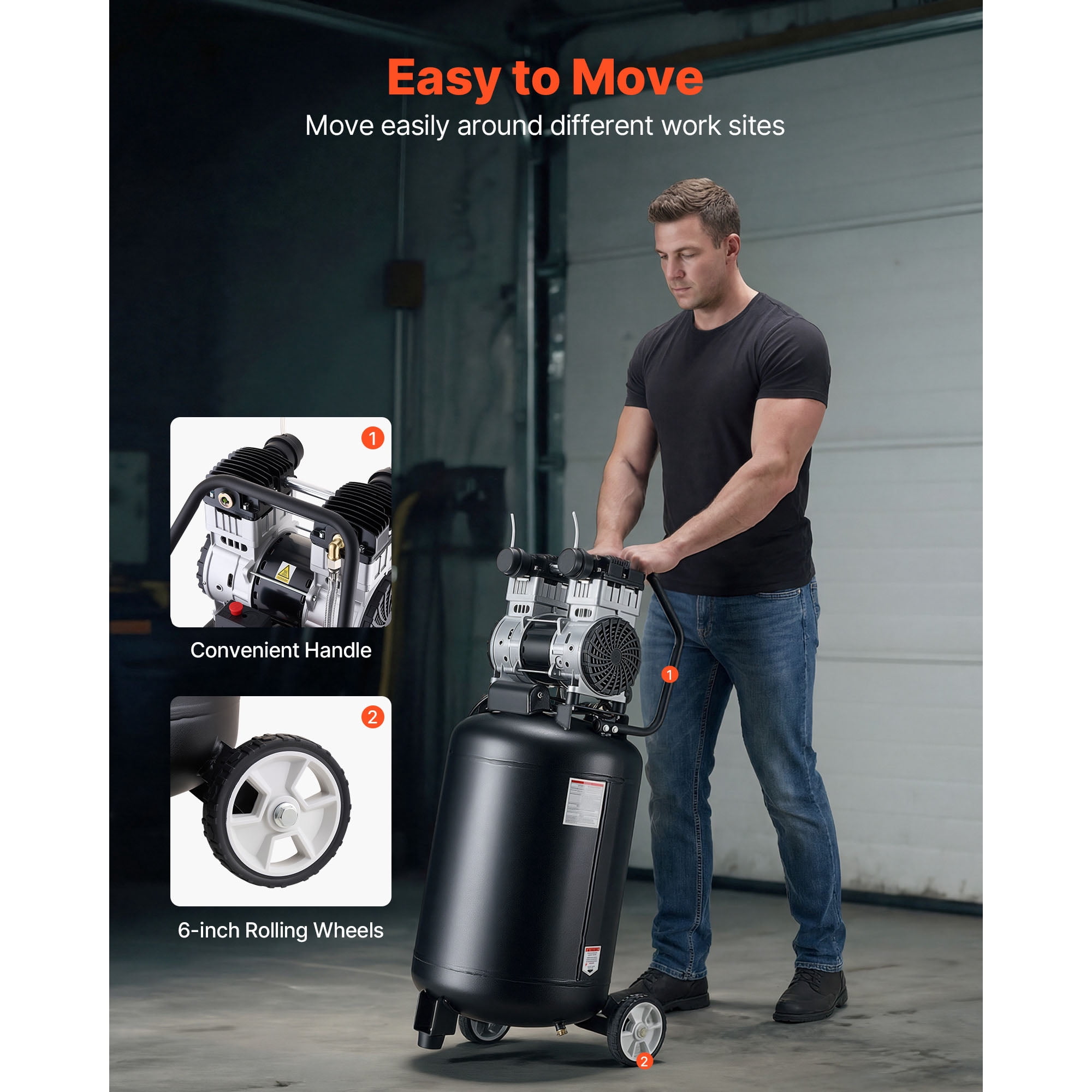 KFFKFF 20-Gallon Portable Air Compressor, 2HP, 4.5 SCFM at 90PSI, Max 125PSI Oil-Free Tank, Ideal for Auto Repairs, Tire Inflation, Painting, and Woodworking, 120V
