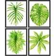 thumbnail image 3 of PixonSign Framed Wall Art Adhesive Canvas Poster Set of 4 Vibrant Green Tropical Plant Leaf Prints Nature Wilderness Leaves Digital Modern Art Decorative Classic Home Decor - 12"x16" Black, 3 of 5