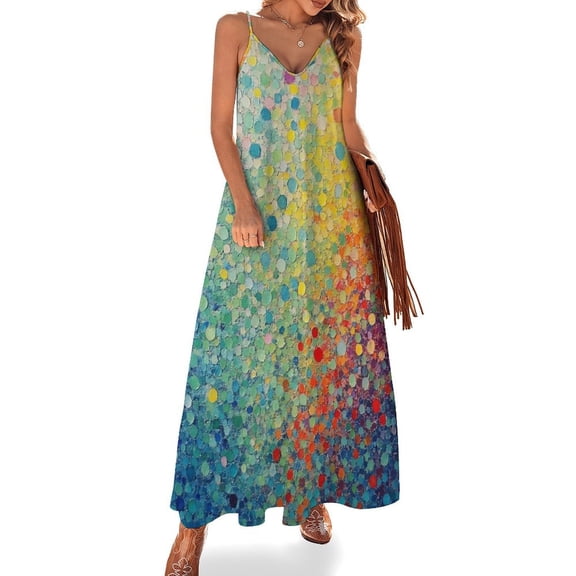 Colorful Dots Rainbow Textured Art Sleeveless Dress Loose Women's Dress Dresses Luxury Evening Dresses
