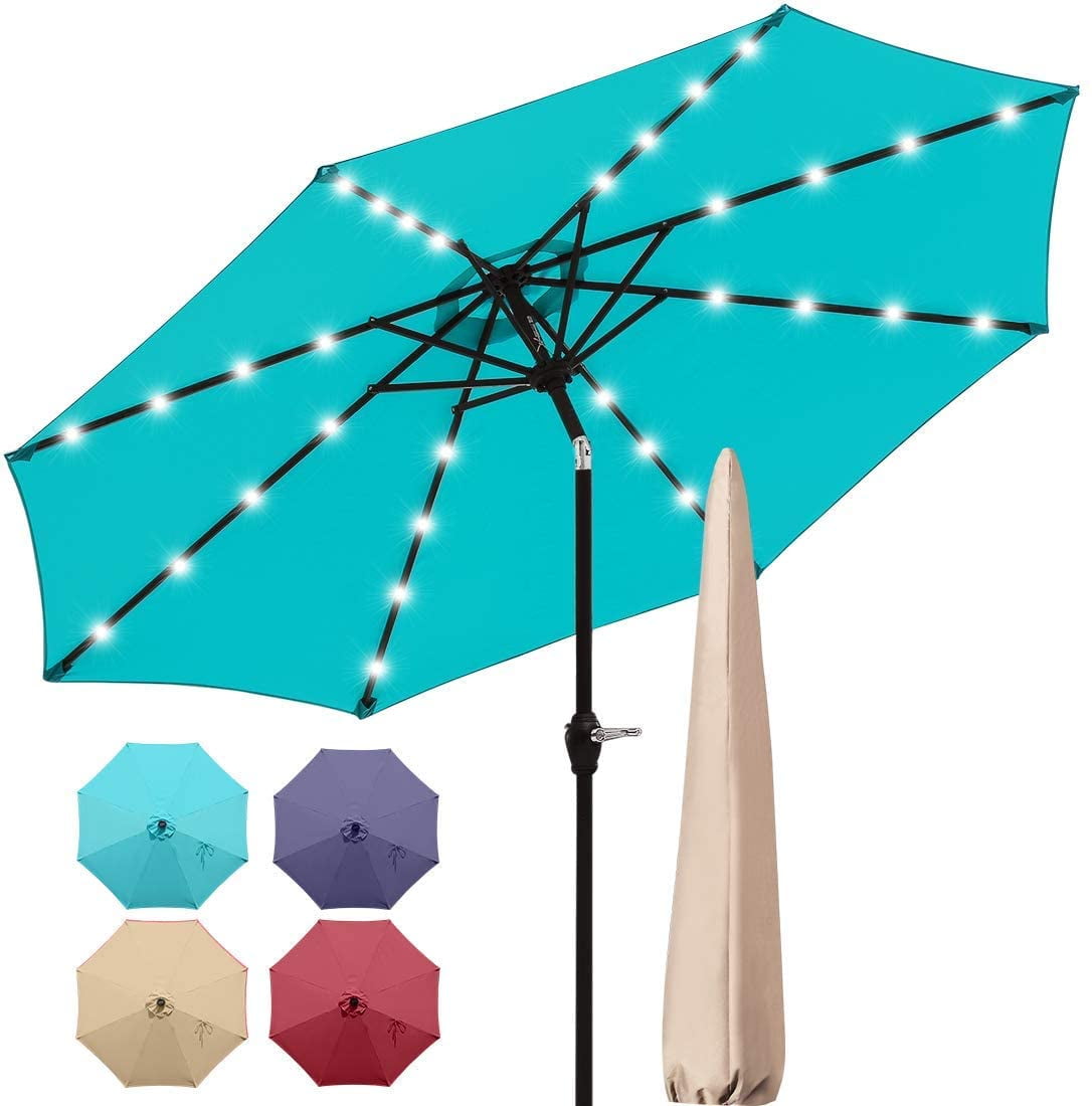 Quictent 9Ft 3 Years NonFading Patio Umbrella 32 LED Lights 8 Ribs