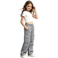 thumbnail image 7 of Tfken Child Soft Comfy Pants School Daily Wear Girls Cargo Pants With Pockets School Uniform Loose Trendy Kids Classic Clothes Size 11-12 Years Gray, 7 of 7