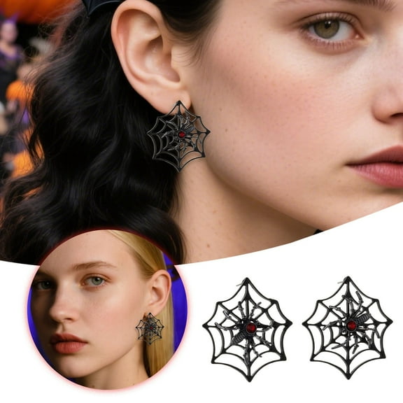 Black Spider Web Earrings for Women Halloween Spider Earrings for Women Gothic Halloween Christmas Jewelry Gifts For Women - 1 Couple - Black