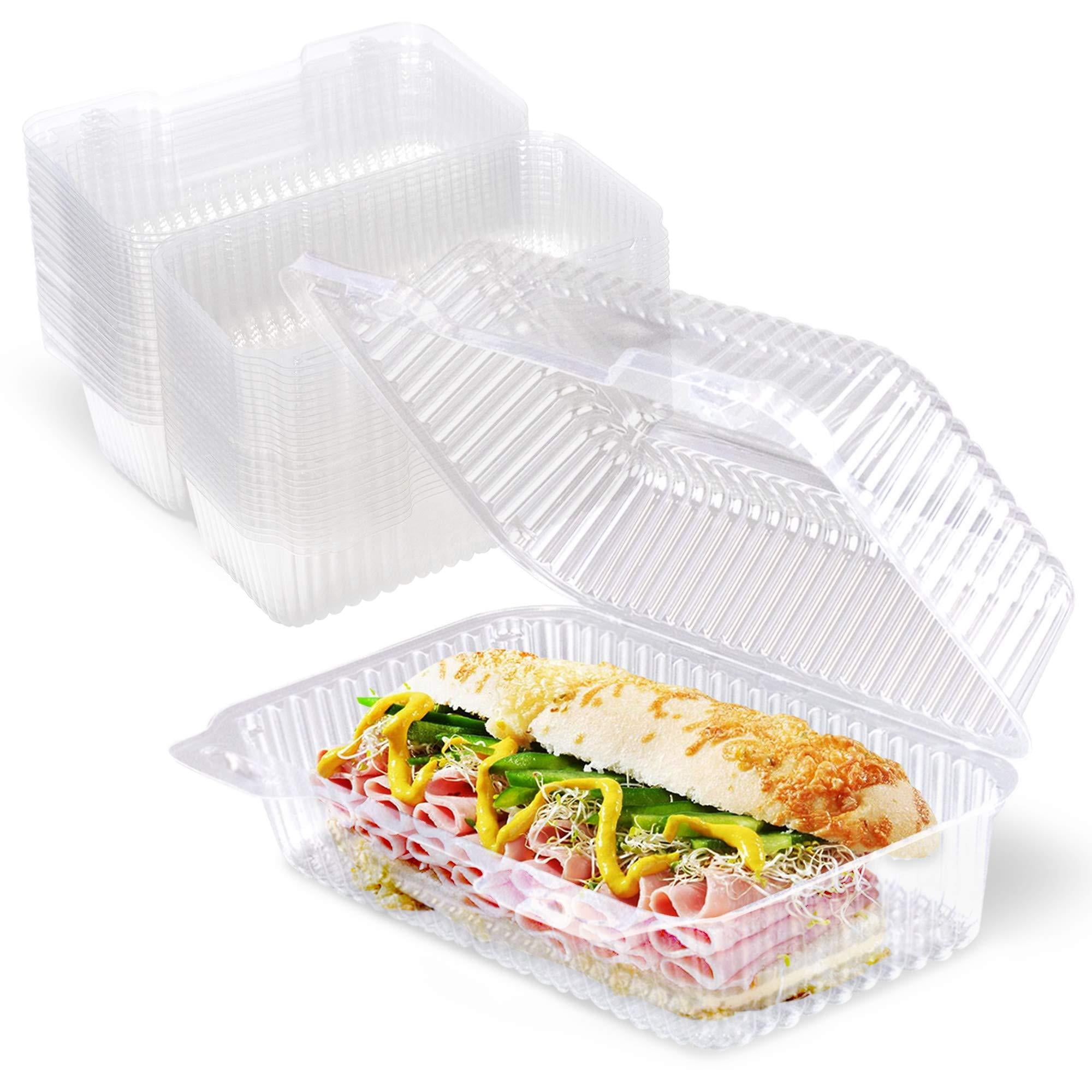 [25 Pack] Clear Hinged Plastic Containers 9x5x3” Single Compartment