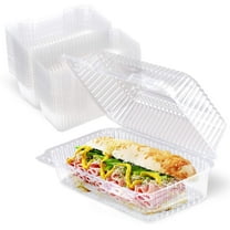 Fit Meal Prep 25 Pack Clear Hinged Plastic Containers, 9x5x3” Single Compartment Clamshell Food Containers for Cake Roll, Cookie, Sandwich, and Bakery Goods, Disposable Plastic Togo Boxes with Lids