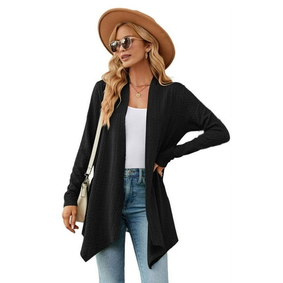 Cardigan for Women Dressy Casual Long Sleeve Open Front Cardigan Sweaters Black S