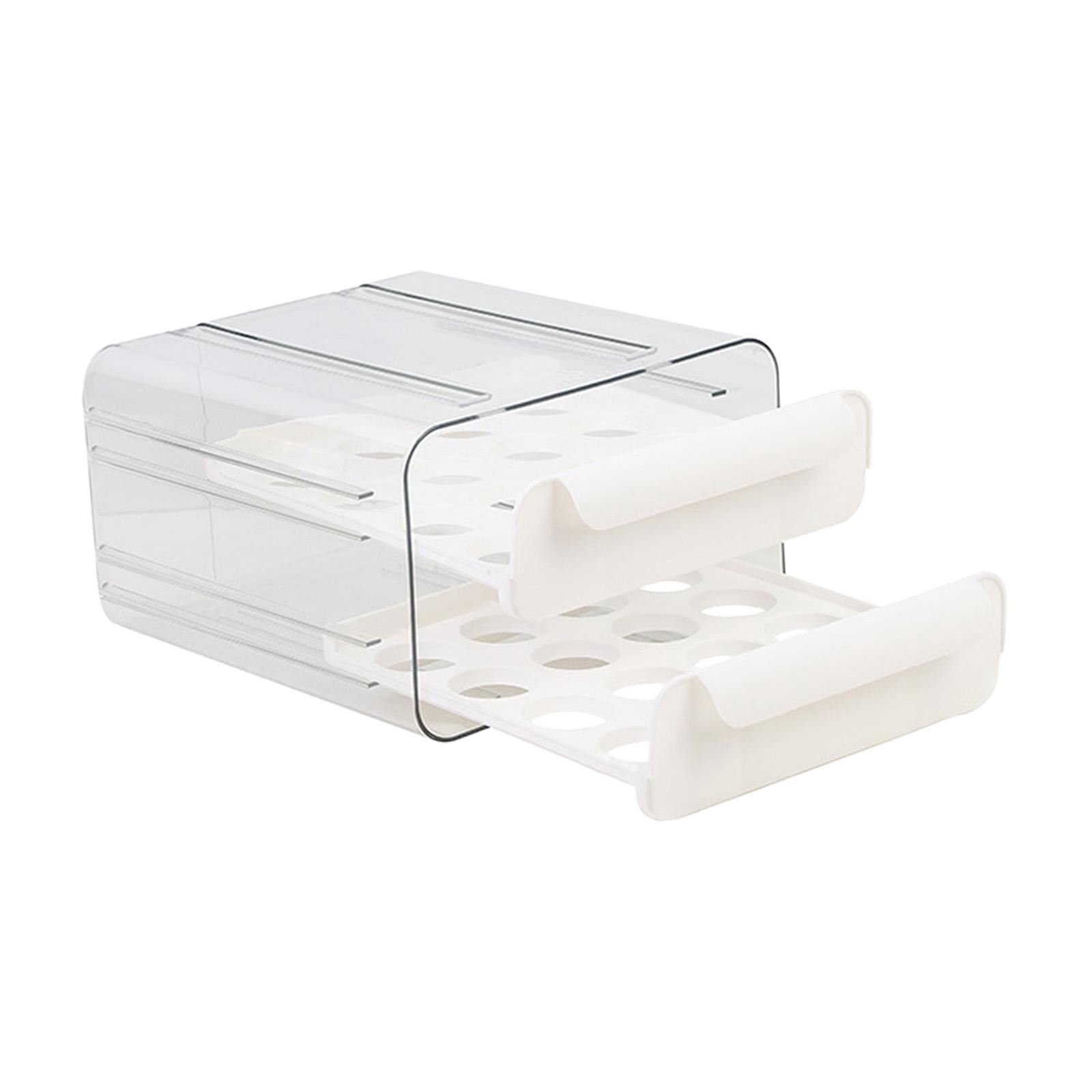 Fiocias 2 Layer Egg Holder Drawer Type Egg Fresh Storage Box Durable Clear Reusable with White