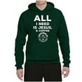 thumbnail image 2 of Wild Bobby, All I Need is Jesus & Coffee Inspirational/Christian Unisex Graphic Hoodie Sweatshirt, Forest Green, X-Large, 2 of 6