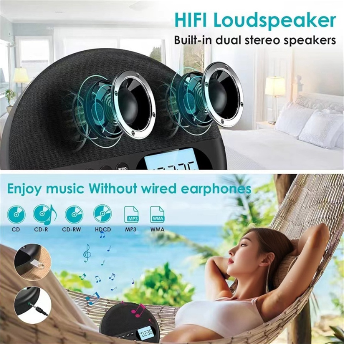 Portable CD Player and MP3 Player with Anti Skip Protection and Dual Stereo Speaker, Adjust Bluetooth Player