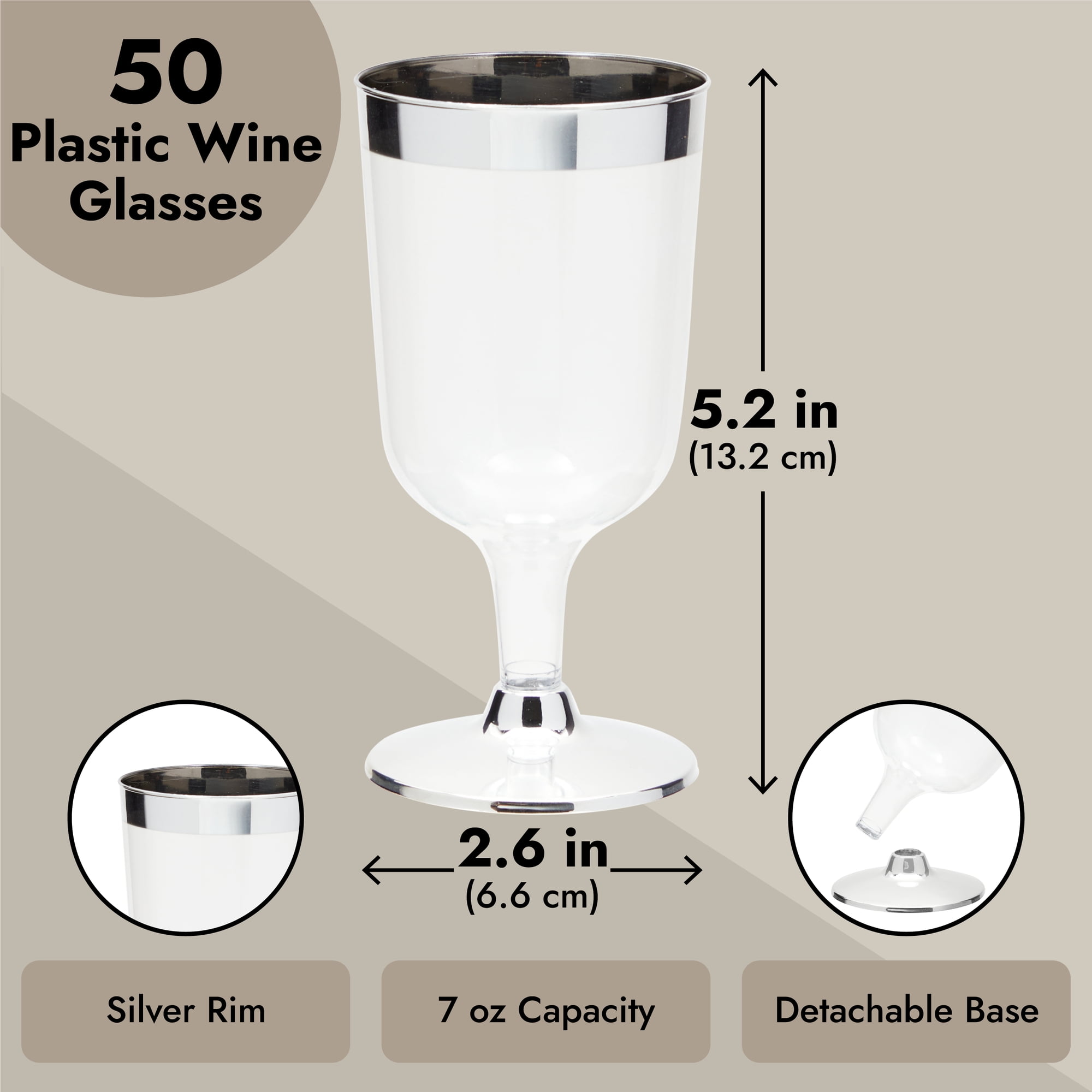 Silver Spoons Baroque Collection Wine Cups for Weddings and Parties, Heavy  Duty Disposable Cups, 10 PC, Silver/Clear