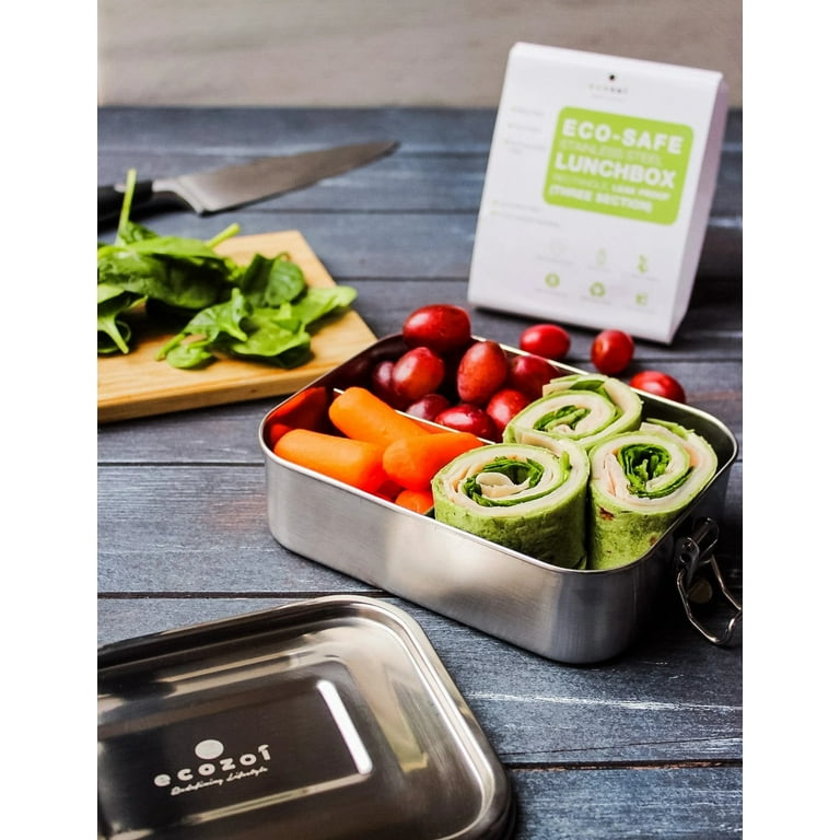 ecozoi Stainless Steel Lunch Box, Leak Proof 3 Compartment, Medium |  Redesigned Silicone Seal | Sustainable Zero Waste Eco Friendly Bento Box  Food