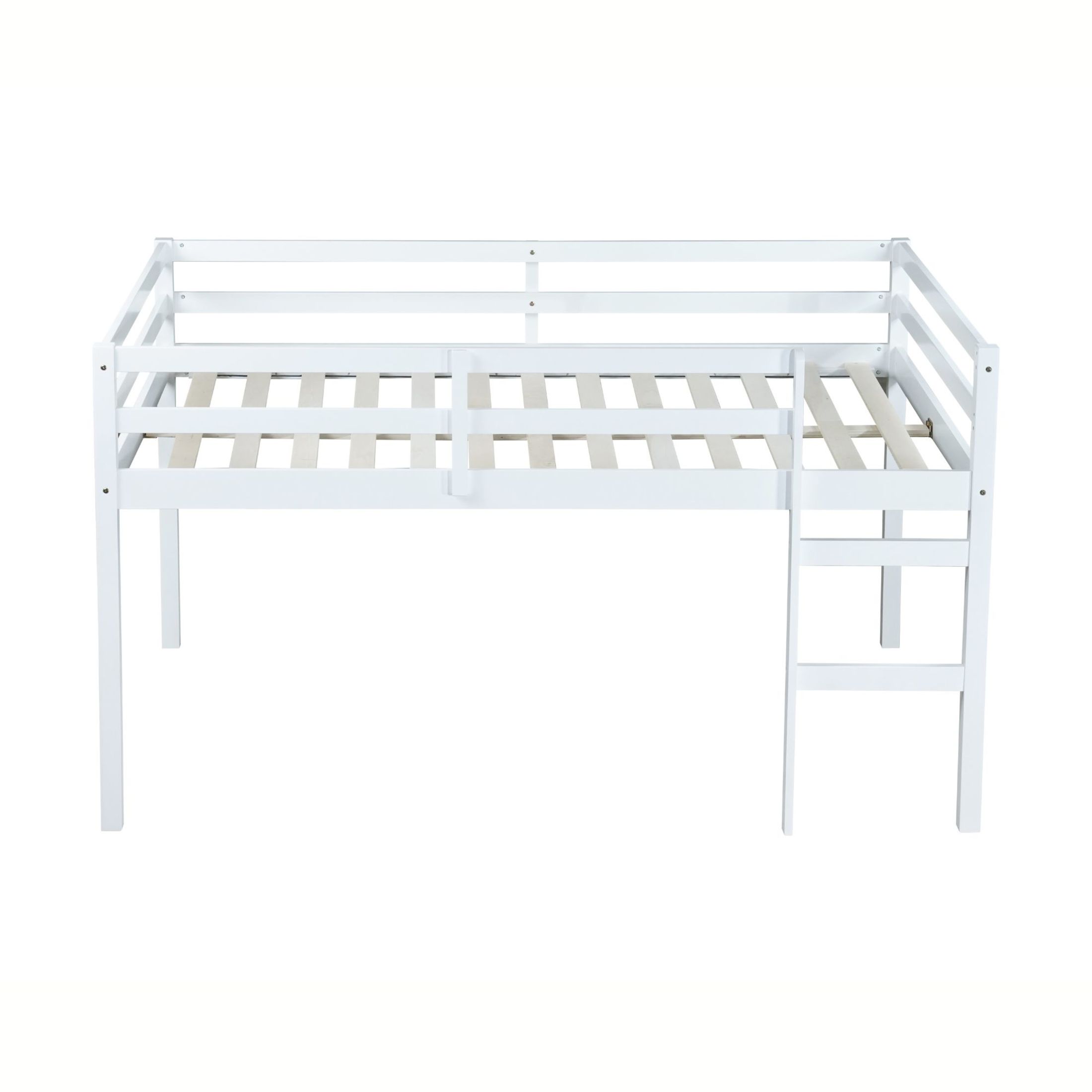 Noble House Full Loft Bed, Rubber Wood Frame with Ladder, Guardrails & Space-Saving Storage Design, White