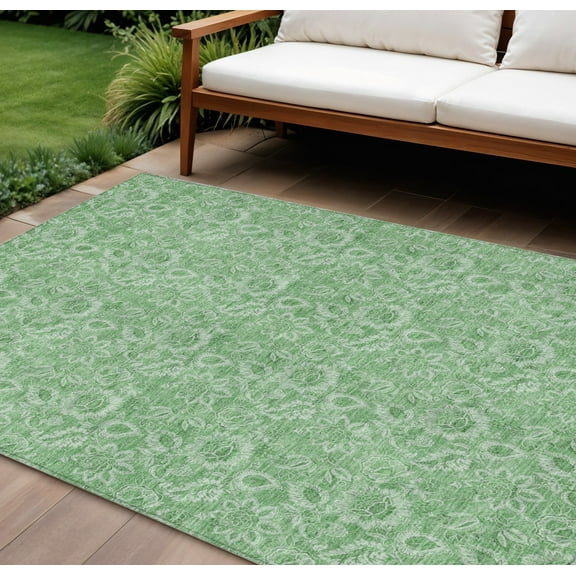 HomeRoots 580602 9 x 12 ft. Floral Washable Indoor & Outdoor Rectangle Area Rug, Green & Artichoke Green
