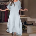 thumbnail image 2 of Mingw Womens Maxi Dresses Puff Sleeve Long Loose Fit Casual Dresses V Neck Plain Elegant Flowy Wedding Guest Dress ,S,Blue, 2 of 6
