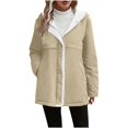 thumbnail image 2 of Women's Long Sleeve Hooded Jacket, Mid-Length Fleece Lined Coat with Pockets, Solid Color Casual Outerwear for Women, Soft Plush Inner Lining Winter Jacket, Comfortable Warm Zip Up Hooded Coat Khaki, 2 of 9