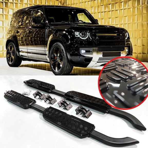 Running Boards for 2020-2026 LR Defender 110/130 L663 4door | 2PCs Fixed Side Steps Side Pedal Rail Board | No Drill Bolt-On Kit | Car Accessories  (1 Set) (Glossy Black Vintage Style)
