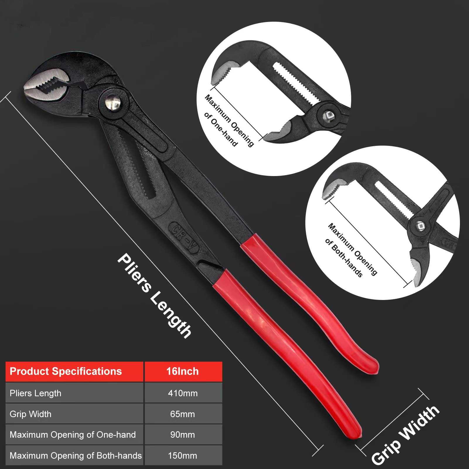 Heavy Duty Water Pump Pliers, Large Plumbing Tool, Groove Slip Joint Set, Push Button Quick Adjustable Pliers