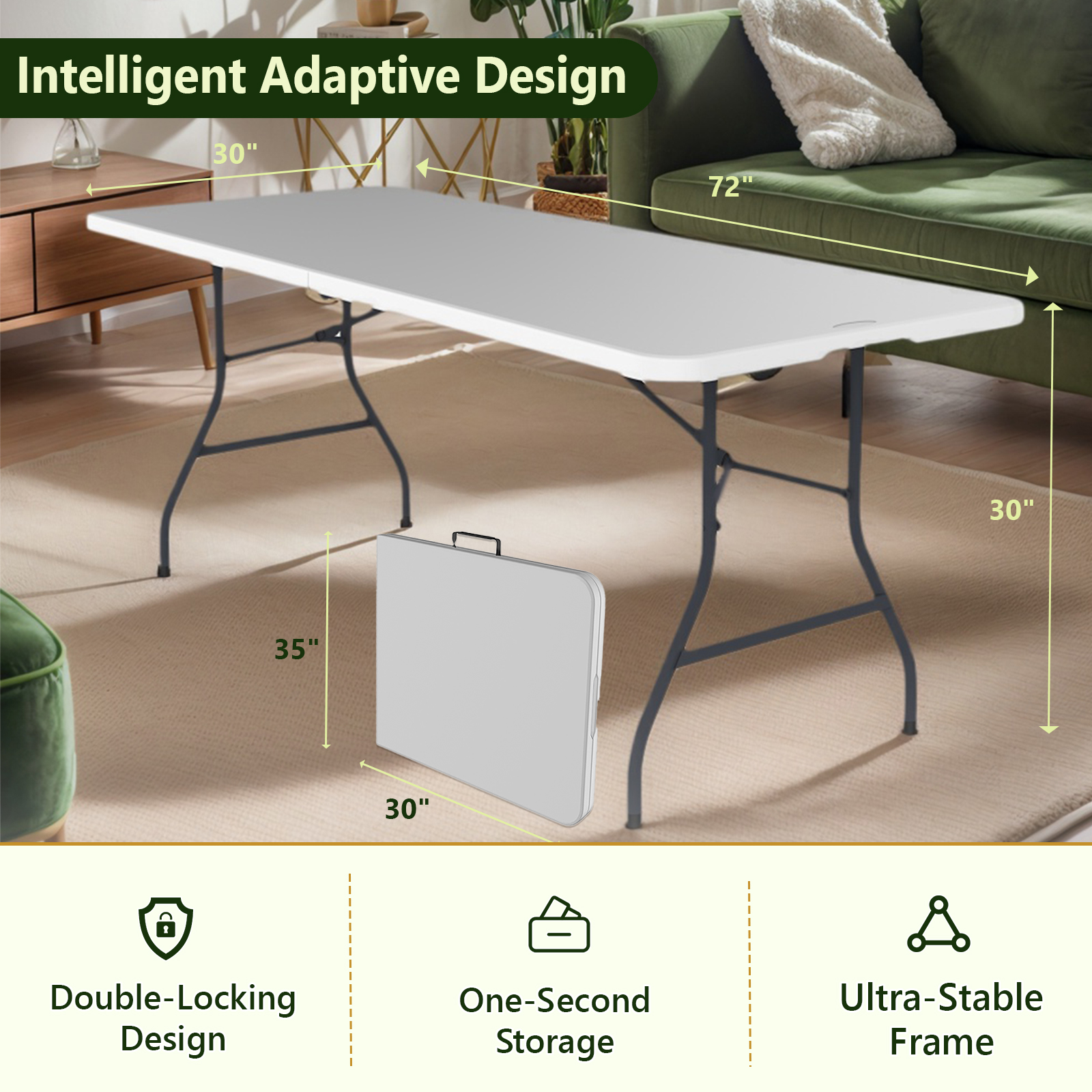 MAKE CHANGES 6ft Portable Folding Table, Outdoor Dining Table Mesas Para Fiestas Portable Folding Square Card Table, Perfect for Party, Dining, Wedding, Events, Picnic, Indoor Outdoor, Camping, White