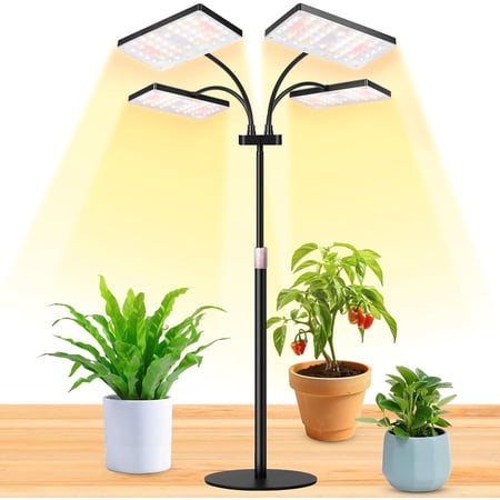 Desk Grow Light for Indoor Plants, Full Spectrum Desk Plant Lamp with 4 Adjustable Goosenecks, Wide Coverage, Plug & Play, for Seedlings, Succulents & Houseplants