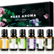 Essential Oils by Pure Aroma Gift Set Pack Top 6 Aromatherapy 100% Pure Therapeutic Grade Oils kit 10ML(Eucalyptus, Lavender, Lemon Grass, Orange, Peppermint, Tea Tree)