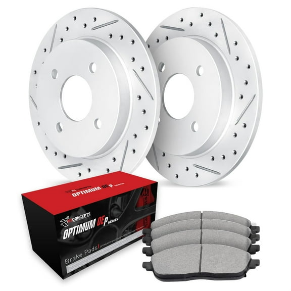 R1 Concepts Drilled and Slotted Carbon Coated Disc Brake Rotor Set with Optimum Oe Pads WBUN1-03064