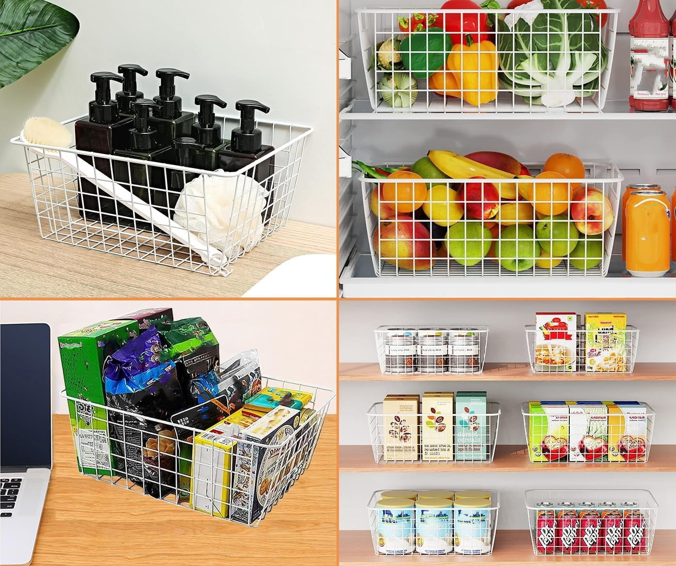4 Pack Wire Baskets Storage Bin Organizer for Pantry Organizers and Storage, Kitchen Organization Counter Basket for Fruit, Vegetable, Produce, Bread, Potato and Onion Storage Bins(White,Small)