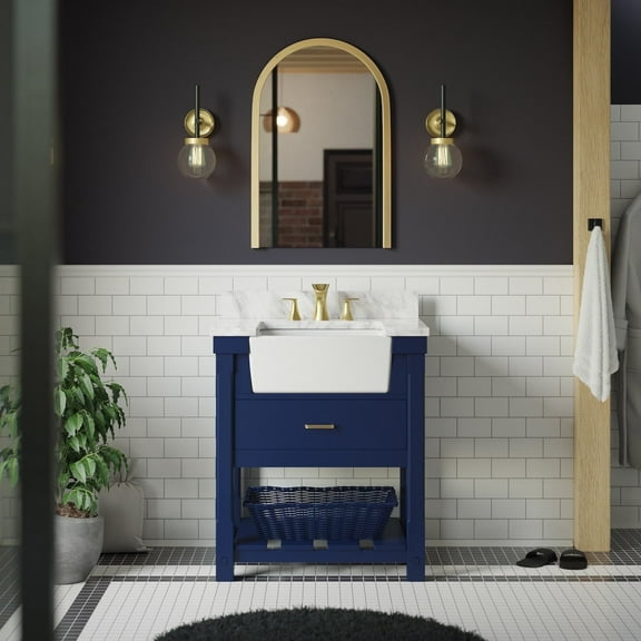Charlotte 30" Farmhouse Bathroom Vanity with Royal Blue Cabinet and Carrara Marble Top