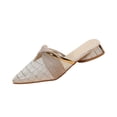 thumbnail image 3 of Bxsruta Women's Plus Size Pointed-Toe Low Block Heel Mules, Embossed Faux Leather Slip-On Slippers for Indoor and Outdoor Casual Wear with Padded Insole, 3 of 8