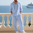 thumbnail image 4 of Mifsaly Linen Set Men 2 Piece Button Closure Hooded Long Sleeve Top and Straight Leg Pants with Pockets Comfortable Loungewear Vacation Summer Matching Lounge Outfits S, 4 of 9