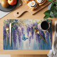 thumbnail image 2 of Purple Flower Placemats Set of 12, Spring Blue Butterfly Romantic Wisteria Floral Watercolor Non-Slip Place Mats Washable Table Mats for Kitchen Dining Table Decorations Indoor/Outdoor, 2 of 9