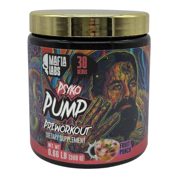 *Mafia Labs Psyko Pump Pre-Workout en Polvo – Energía y Enfoque para Entrenamiento | Sabor Fruit Punch | 30 Porciones*