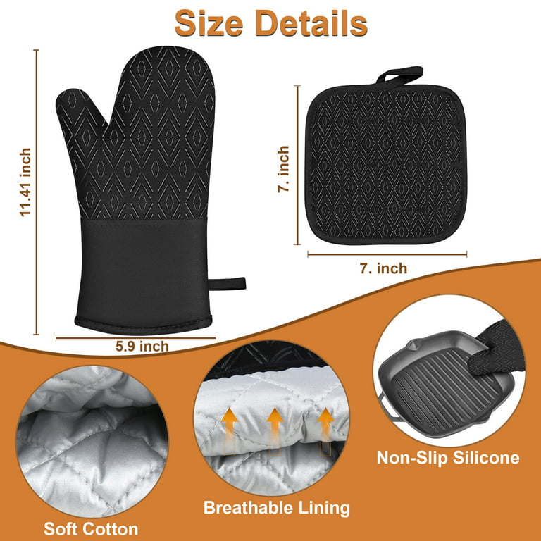 Oven Mitts and Pot Holders Set 4Pcs, Oven Mitt 572F Heat Resistant for  Kitchen, Soft Cotton Lining Oven Gloves with Non-Slip Silicone Surface for