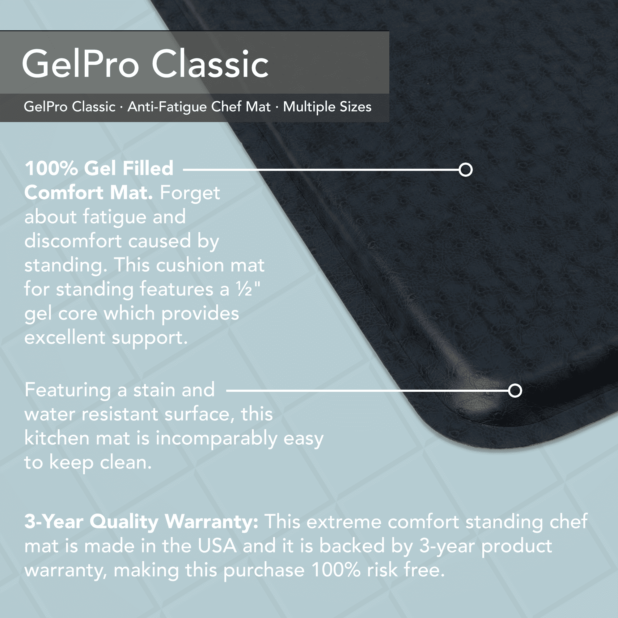 Gelpro Classic Anti Fatigue Kitchen Comfort Mat 20x72 Quill Black